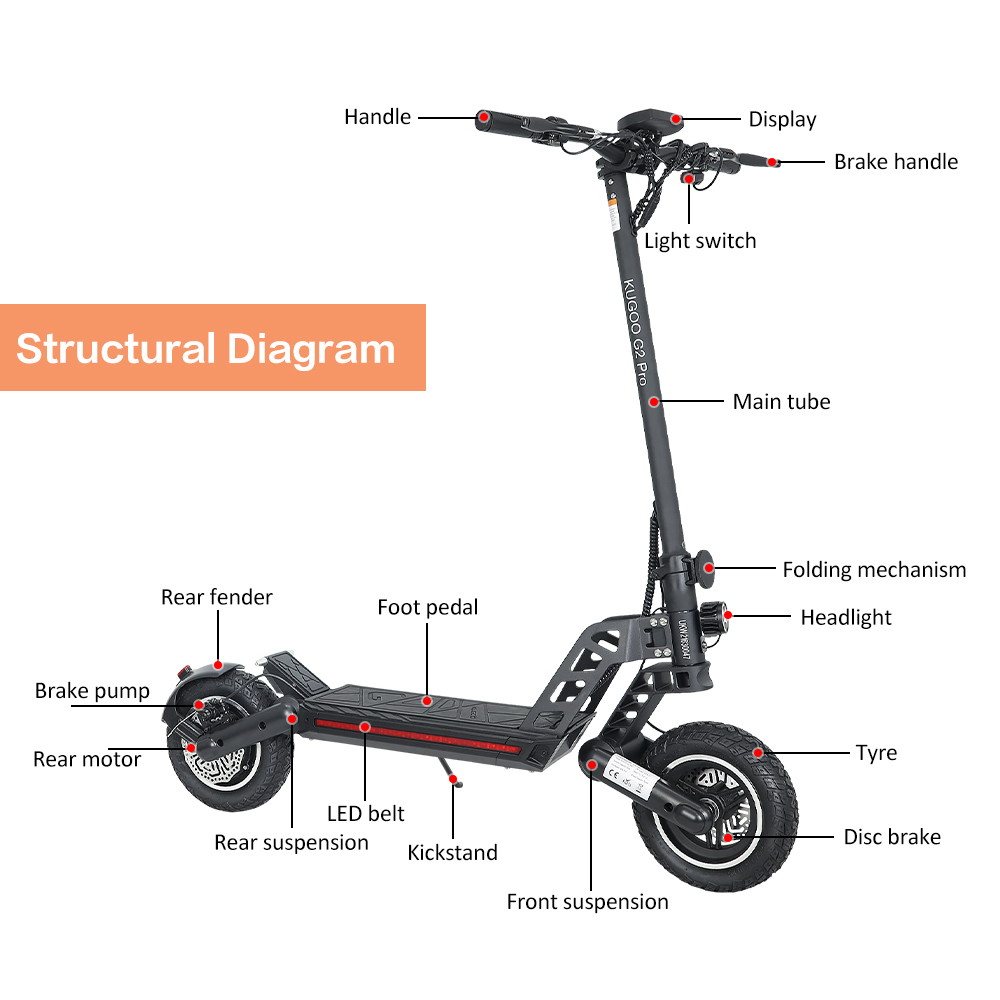 KUGOO G2 PRO Electric Scooter 48V 800W 15AH 3 Speed Modes 50KM/H Max Speed Scooter electric LCD Display For adults