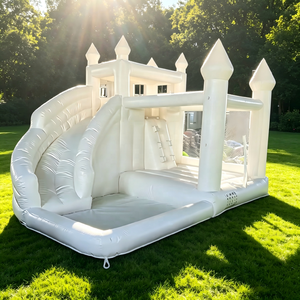 Château gonflable pour enfants blanc, qualité commerciale, maison de rebond gonflable, glissade aquatique, trampoline, sauteurs, matériau PVC, facile - Product Image 1