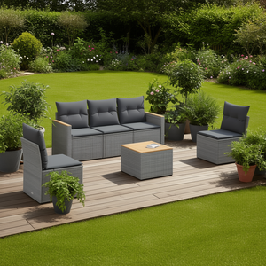 Conjunto de Sofás Modulares de Ratán Gris para Jardín, 6 Piezas, Muebles de Exterior de Diseño Contemporáneo, Resistentes a la Intemperie, para Jardín - Product Image 2