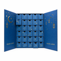 Boîte de compte à rebours du Ramadan à double porte personnalisée, 30 tiroirs numérotés, emballage cadeau en feuille d'or