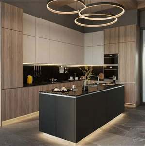Armoires de cuisine modulaires modernes sur mesure, prêtes à assembler, en contreplaqué, avec éclairage LED intégré, robinet, couleur personnalisée - Product Image 4