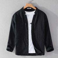 Chemise décontractée ample à col montant pour homme, style rétro chinois, en ramie, à manches longues, anti-humidité, collection Printemps 2026