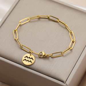 Myshape Zodiac Charm Bracelet Mujeres Acero inoxidable Paperclip Cadena Pulseras Constelación Acuario Aries <span class=keywords><strong>Tauro</strong></span> Leo Joyería - Product Image 1