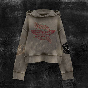 Hochwertiger verkürzter Hoodie für Herbst mode Benutzer definierte Spinne für Puff Print 100% Baumwolle Bestickter roher Saum ohne Kordel zug - Product Image 1