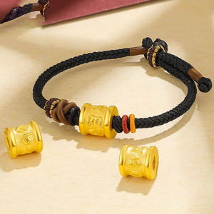Bracelet tressé vintage pour homme et couple, avec mantra à six mots et perles dorées porte-bonheur, avec petite sangle de transport, pour l'Année du Destin - Product Image 1