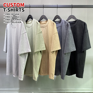 Camiseta de algodón 100% de punto pesado con efecto desgastado OEM, 280GSM, oversize, lisa, con impresión DTG personalizada, anti-bolitas, estilo streetwear para hombre - Product Image 1