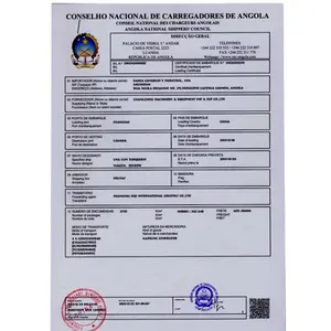 Сертификат погрузки Angola CNCA Conselho Nacional De Carregadores De Angola инспекционный отчет