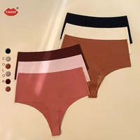 Européen et américain découpé au laser sans trace glace soie femmes Lingerie sans couture serré t-pantalon camel orteil prévention taille haute string