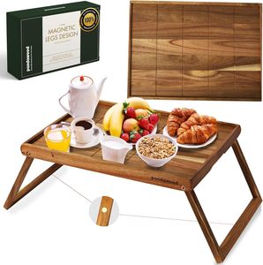 Khay gỗ Bảng với gấp chân-100% Gỗ keo ăn sáng Khay-Có thể gập lại máy tính xách tay bàn cho giường hoặc ghế sofa - Product Image 1