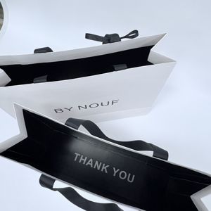 MH Premium Customize Your Own Logo Cardboard Beauty Shopping Paper <strong>Bag</strong> Personalized White Luxury Gift <strong>Bags</strong> With Ribbon Handle - Product Image 2