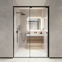 Cabine de douche coulissante moderne carrée avec cadre en acier inoxydable brossé pour usage hôtelier, verre trempé, design écologique, douce