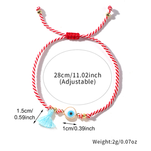 Pulsera de cuerda trenzada roja y blanca hecha a mano Resoul con amuleto de mariquita y flor margarita, joyería de protección y buena suerte para mujer - Product Image 5