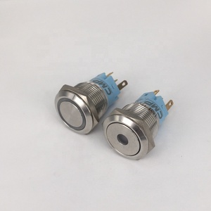 Símbolo de alimentación <span class=keywords><strong>12V</strong></span> LED azul 19mm Interruptor de botón de enganche 1NO 1NC SPDT <span class=keywords><strong>ON</strong></span>/<span class=keywords><strong>Off</strong></span> Impermeable Negro Shell Metal Redondo - Product Image 5