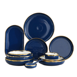 Nordic <b>8</b>" Multicolor Gold Thread Ceramic Dinner Plate Ceramic Plate <b>Set</b> Tableware <b>Set</b> <b>for</b> Home - Product Image 3