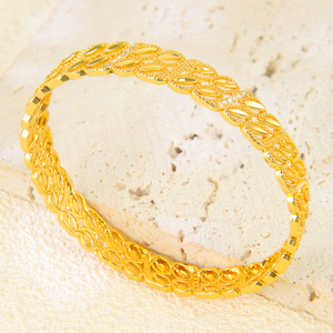 High Quality Fashion Zircon Bracelet 21k Gold Plated Non Tarnish Leaf Beautiful Hand <b>Bangle</b> for Women Wedding Party - Product Image 5