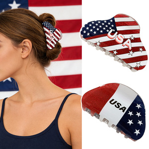 Cadeaux patriotiques pour la fête de l'Indépendance, accessoires pour cheveux personnalisés, pinces à cheveux rectangulaires antidérapantes imprimées du drapeau américain du 4 juillet - Product Image 2