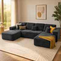 Canapé modulaire en L pas cher avec chaise longue et ottoman, design moderne, idéal appartement et hôtel, confortable et rembourré en éponge