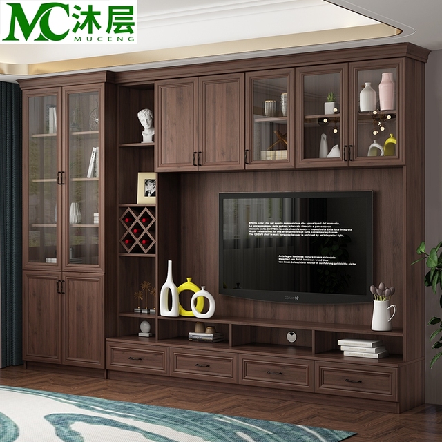 Wall Mounted Wood TV Stand Cabinet Modern Design Luxury Floating Unit for Living Room Hotel Entertainment Center Storage