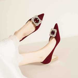 Zapatos de Tacón Alto de Ante Negro con Punta Puntiaguda, Tacón Cuadrado, Hebilla de Cristal, Zapatos Formales de Tacón Alto de 5 cm y 8 cm para Mujer, Zapatos de Vestir para Boda y Fiesta - Product Image 2