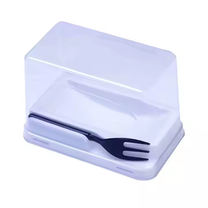 Kotak kemasan kue bulat persegi wadah plastik aman makanan dengan garpu plastik transparan untuk makanan penutup keripik kentang jeli - Product Image 5