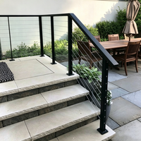 Poteau de balustrade moderne en acier inoxydable noir avec câble, fixation au sol, pour villa, escalier, balcon, terrasse de piscine - Anti-rouille