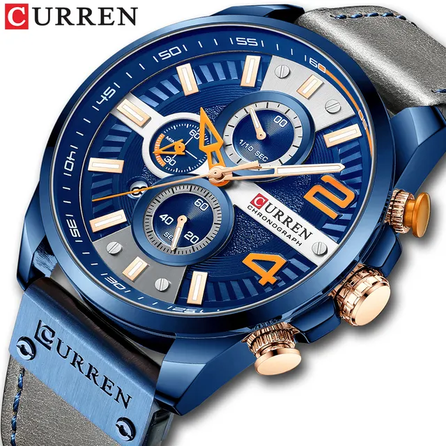 CURREN 8393 Luxury Quartz Watches for Men Chronograph Leather Casual Wristwatches Sports Male Clock with Date