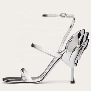 Large Size 47 Women's Ankle Straps Sandals 3D Metallic Back Flower Summer Stiletto Shoes Thin High <b>Heels</b> Dress Pumps - Product Image 6