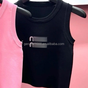 Abbigliamento firmato all'ingrosso estate senza maniche lavorato a maglia Top corto ricamato moda marca <span class=keywords><strong>canotta</strong></span> donna - Product Image 6