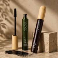 Botol Kaca Kosong Bulat Premium YAN Packaging, Warna Amber Hijau Doff, 10ml, Portabel, dengan Tutup Bambu, untuk Maskara dan Serum Bulu Mata