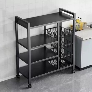 Carrello Portaoggetti Moderno in Ferro Nero per <span class=keywords><strong>Cucina</strong></span> - Ripiani Regolabili e Cestelli Rimovibili, <span class=keywords><strong>Dispensa</strong></span> <span class=keywords><strong>Mobile</strong></span> per Sala da Pranzo - Product Image 2