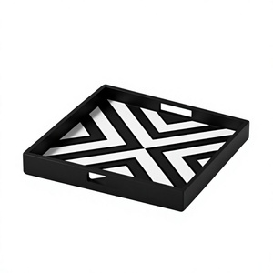 Bandeja Decorativa Cuadrada Moderna, Diseño Abstracto con Patrón Geométrico Negro, con Asas Recortadas, Bandeja de Servicio Personalizada, Nueva Llegada - Product Image 1