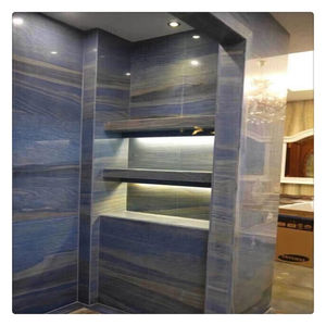 Dalles de marbre bleu naturel de luxe, pierre polie, onyx, agate pour décorations, aspect exceptionnel - Product Image 2