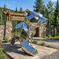 Sculpture d'ours en acier inoxydable miroir, grande, géométrique, faible polyvalence, pour extérieur, parc, place, art moderne, décoration de jardin