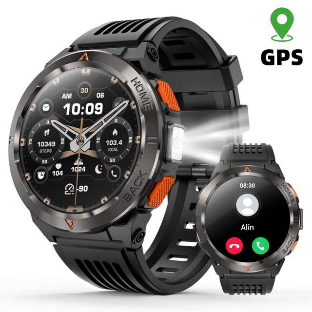 GS500 Smart Watch for Call GPS Positioning Compass Flashlight Heart Rate Blood Pressure AMOLED Screen 7-14 Days Battery