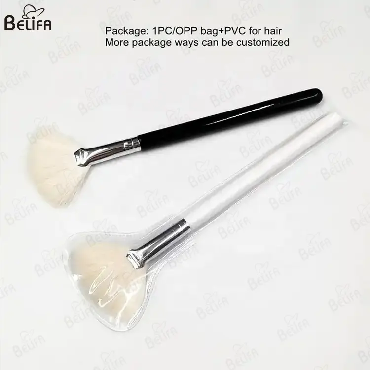Customized Single Portable Fan Mask Brush Super Soft White Goat Hair Brush Applicator Facial Fan Brush
