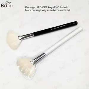 Customized Single Portable Fan Mask Brush Super Soft White Goat Hair Brush Applicator Facial Fan Brush