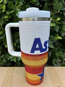 Vasos de Acero Inoxidable de 40 oz con Brillantina de los Astros de Houston, Vasos Auténticos de los Astros de Houston con Pedrería y Asa - Product Image 5