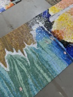 Mosaik Kaca Mercusuar Pantai Sunrise Grosir Langsung dari Pabrik, Seni Mural Parquet Mosaik, Ubin Mosaik untuk Backsplash Ruang Tamu dan Lobi