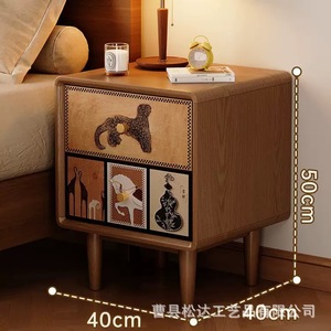<b>Vintage</b> style wooden <b>bedside</b> <b>table</b>, solid wood bedroom storage cabinet, niche design, double-layer storage cabinet - Product Image 5