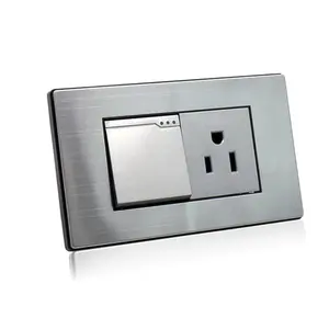 China Manufacture Stainless Steel Metal Quality Switches and Socket 1 Gang 1 Way 2 Way Electrical Light Switch With 3 Pin Socket