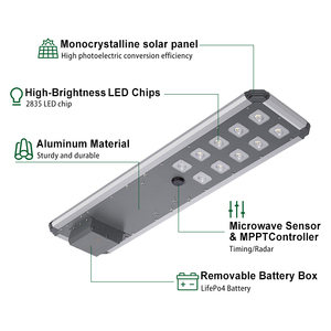 Lampadaire solaire LED SMD2835 pour zones rurales, en aluminium, avec télécommande, pour extérieur - Product Image 3