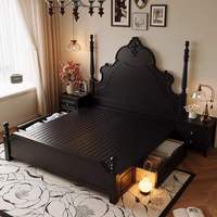 Lit double de luxe de style américain JY-B028, style rétro français haut de gamme, en bois massif pour chambre principale, lit de rangement moderne