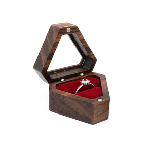 Custom Luxury Walnut Triangle Velvet Small Earring Cufflink Jewelry Storage Wooden Ring Box