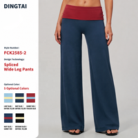 Pantalon de yoga Dingtai taille haute à revers, jambe large, pour femme, color block, contrôle du ventre, effet push-up, séchage rapide, respirant