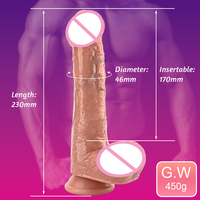 Gode chauffant télescopique marron en silicone télécommandé sans fil Gros gode énorme Jouets sexuels Gode vibrant pour femmes Jouets sexuels pour femmes