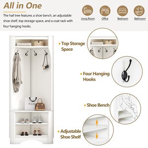 <span class=keywords><strong>Porte</strong></span>-<span class=keywords><strong>manteau</strong></span> d'entrée multifonctionnel moderne et durable en panneau de particules avec banc à chaussures et 4 crochets réglables pour salon - Product Image 4