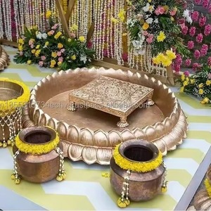 <b>Fiber</b> <b>Urli</b> Lotus Floral for <b>Haldi</b> Ceremony and Wedding Ceremonies Traditional Beautiful Golden Shape 5 Ft Diameter Big Size OEM - Product Image 2