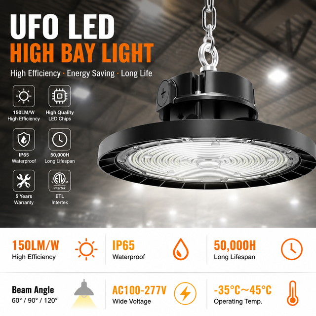 5 Years Warranty Ip65 Super Bright 100w 150w 200w High Bay Industrial Highbay Led Ufo High Bay Light for Warehouse Factory