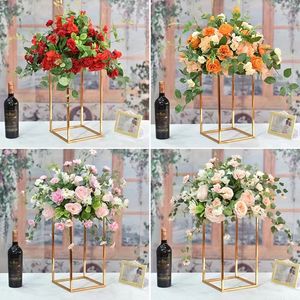 Vase à fleurs rectangulaire en métal doré D-FS002, support à fleurs pour mariage, centre de table pour fête de mariage, chemin de table LED - Product Image 5