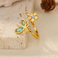 Bague ouverte YEHHY en acier inoxydable plaqué or 18 carats avec papillon et fleur, sertie de zircon, ajustable, bijou tendance pour femme, idée cadeau
